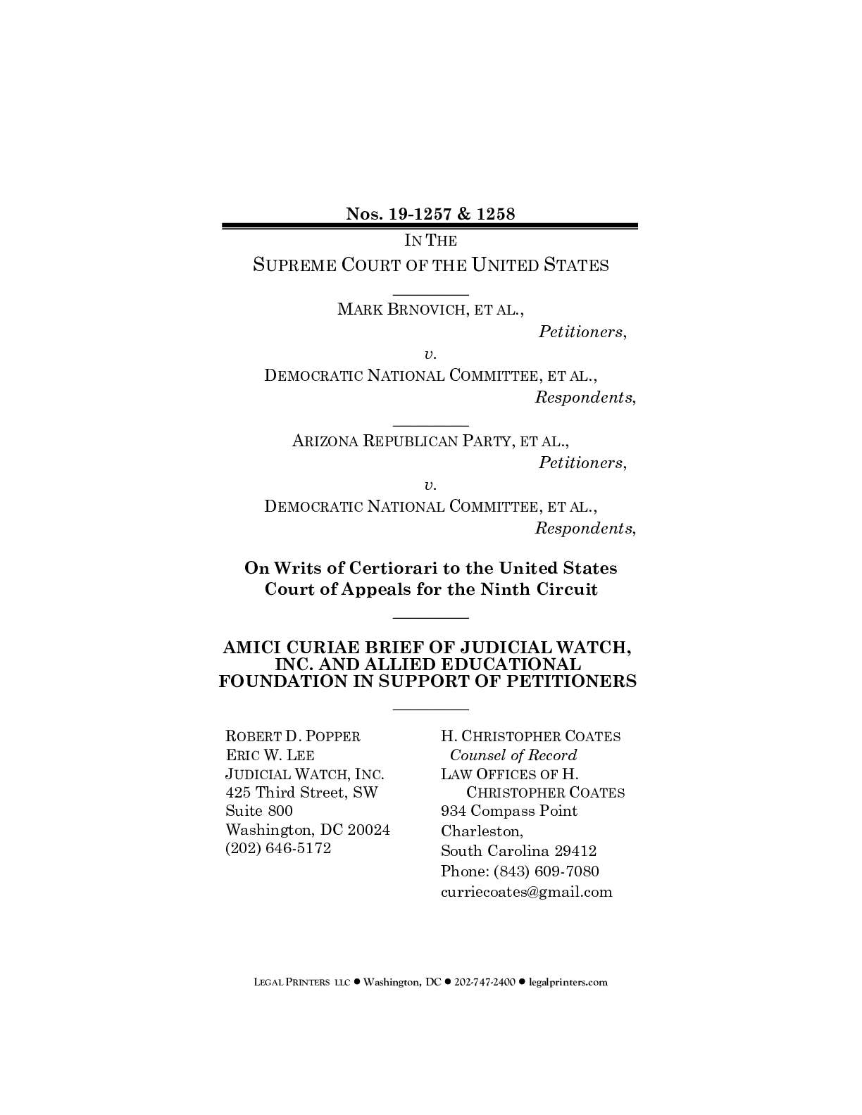 Brnovich et al. v DNC et al. SCOTUS Brief AZ 1257 ...
