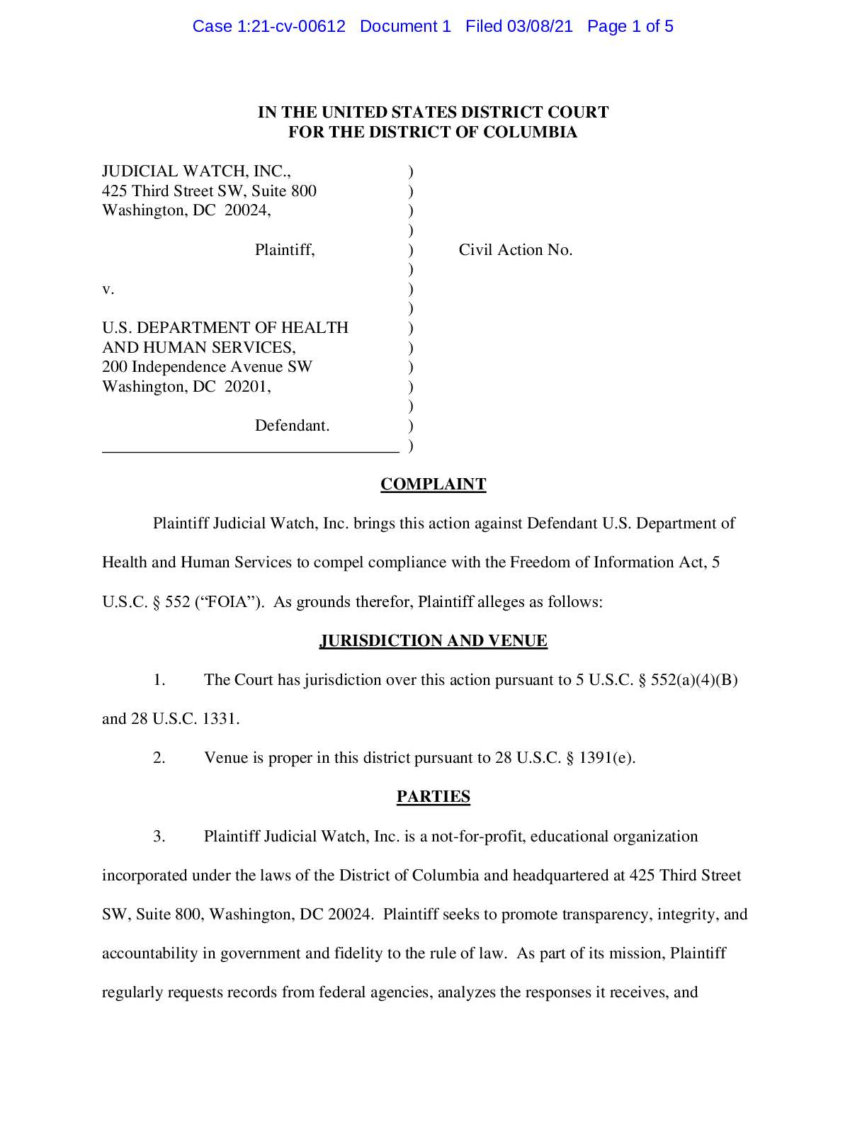 JW v HHS NY PA Nursing Home Records Complaint 0061...