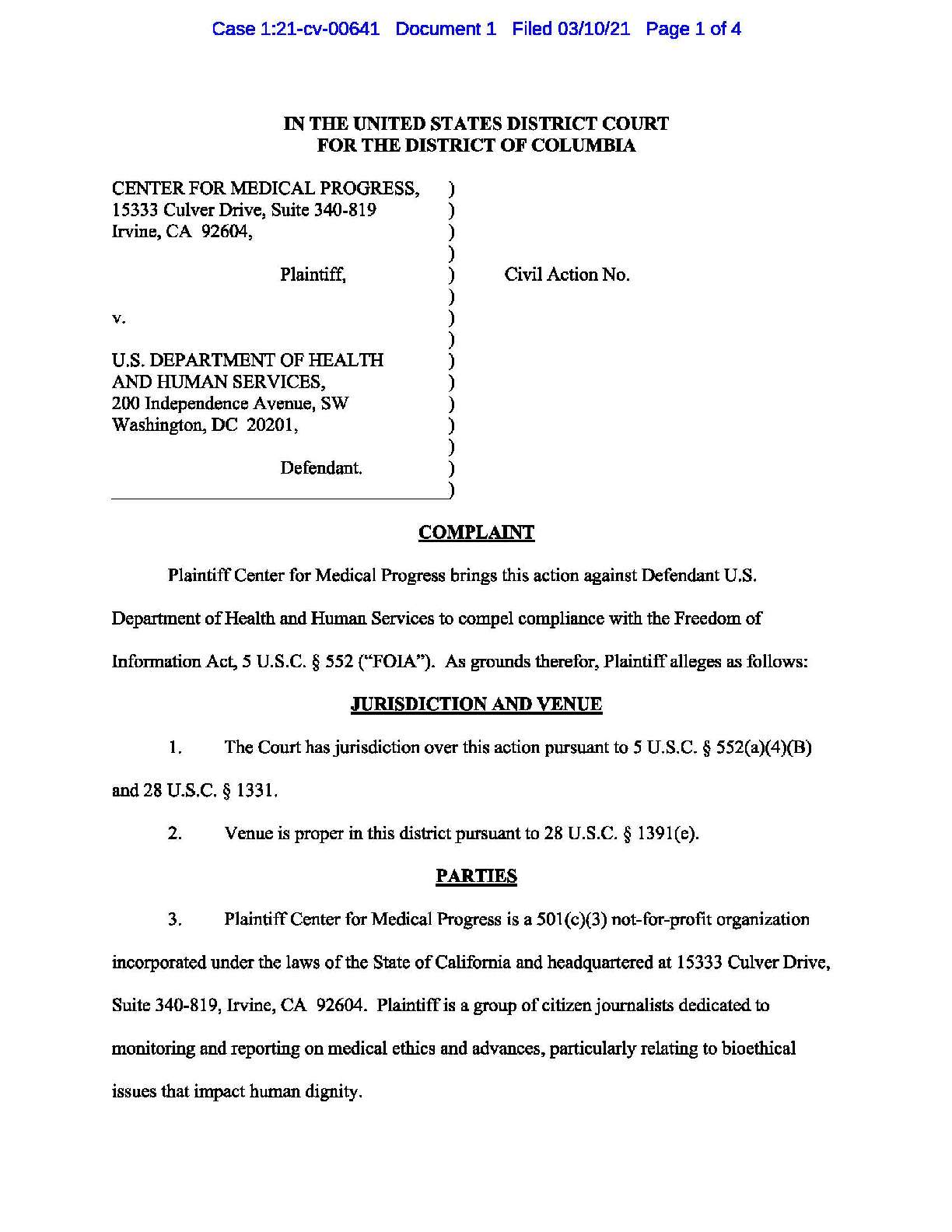 CMP v HHS brain tissue complaint 00641