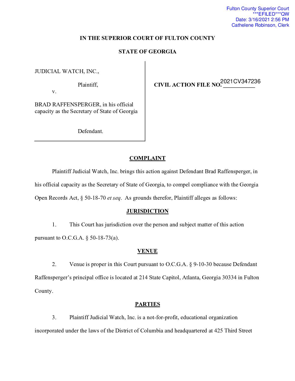 JW v Raffensperger Georgia ballots complaint 34723...