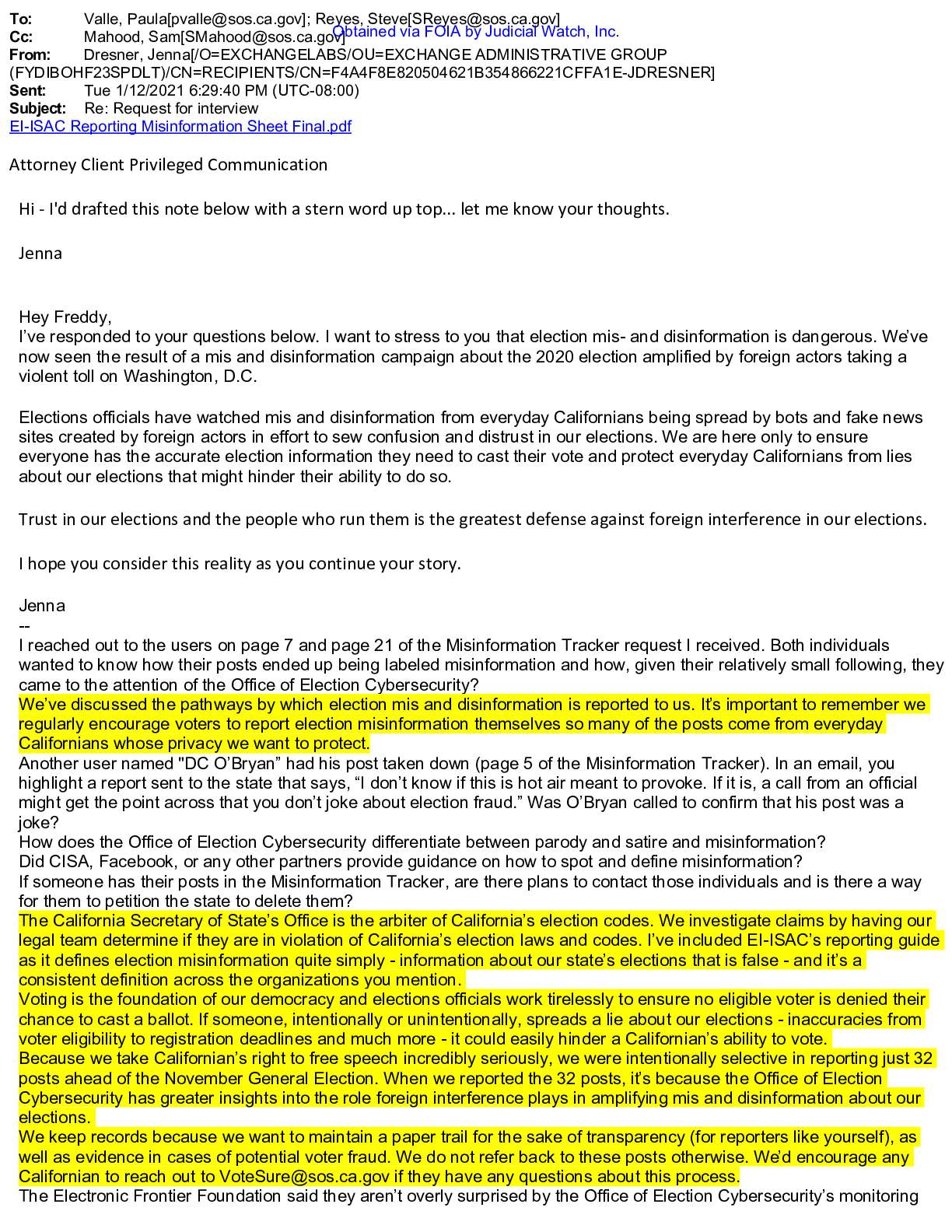 CA SoS Big Tech Election Misinformation PRA FOIA 2...