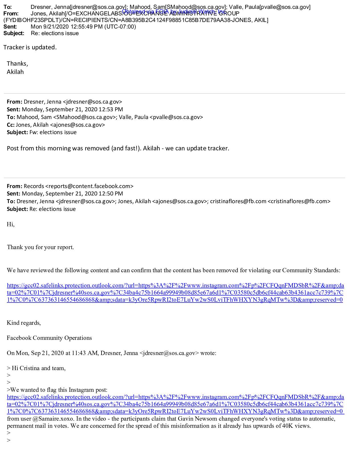 CA SoS Big Tech Election Misinformation PRA FOIA 2...