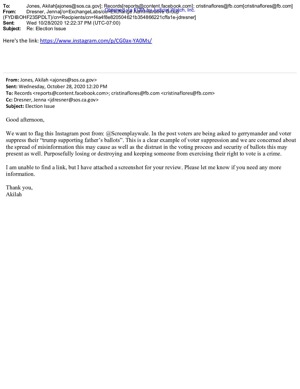 CA SoS Big Tech Election Misinformation PRA FOIA 2...