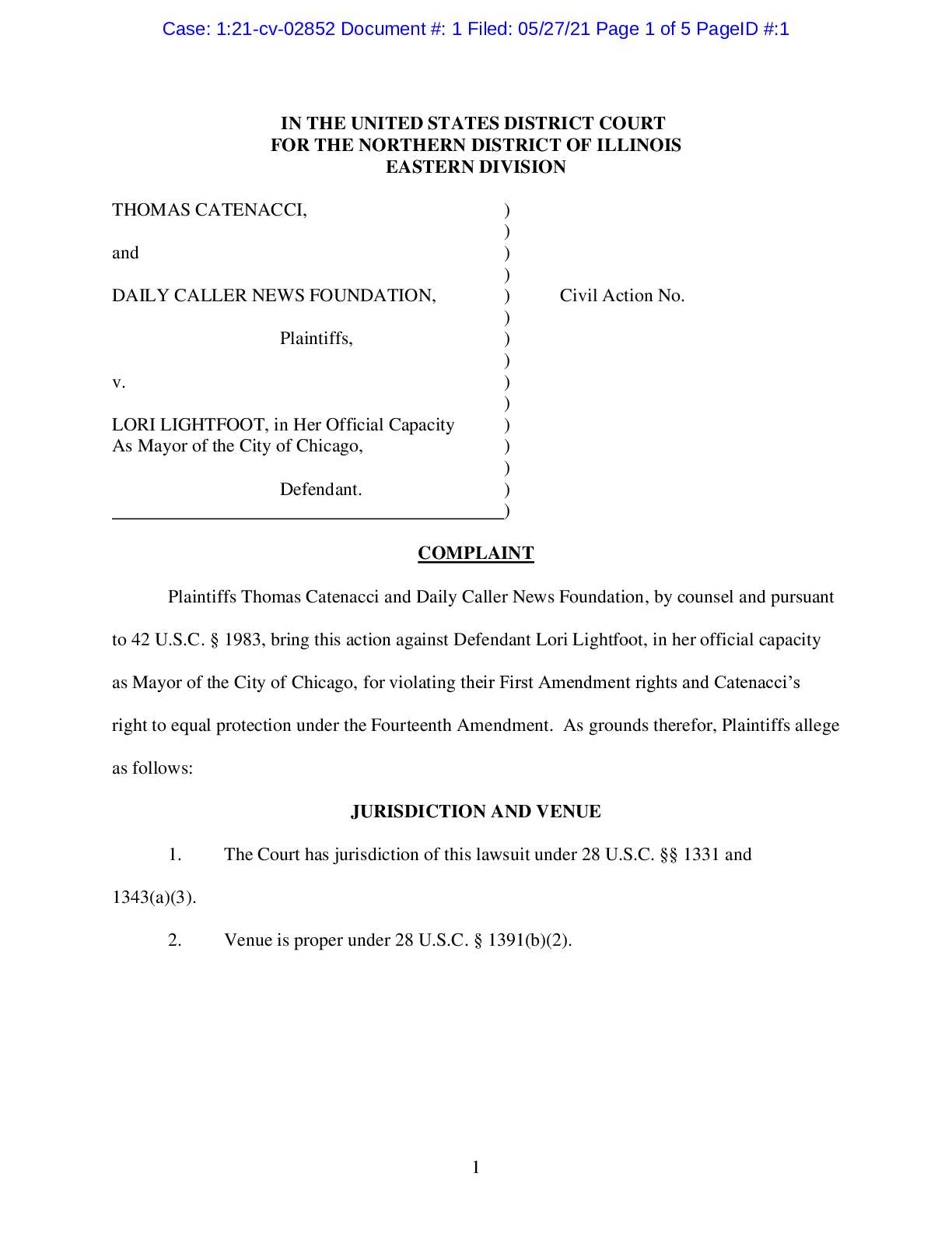 Catenacci et al. v Lightfoot complaint 02852