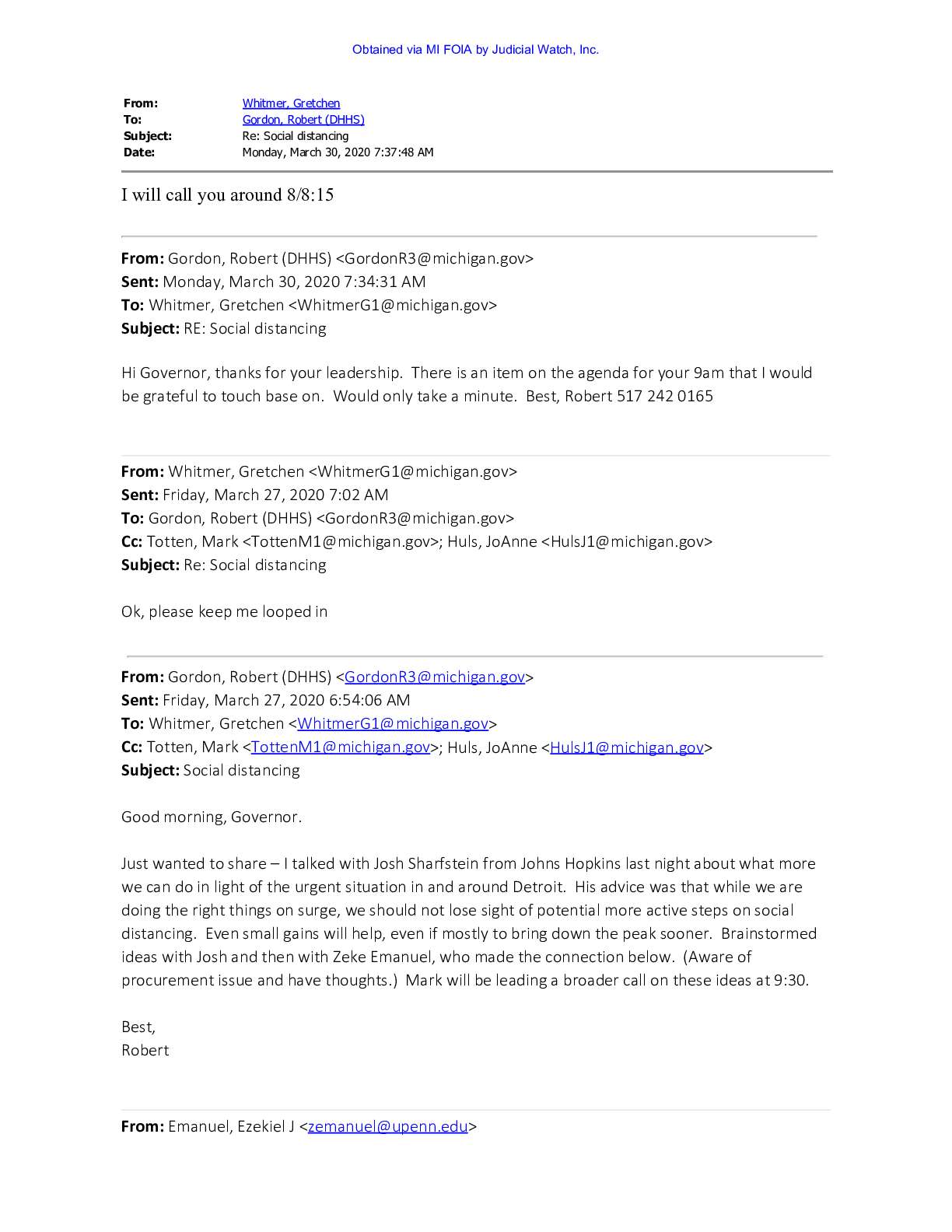Michigan Health Director Robert Gordon April 2021 pgs 48-54