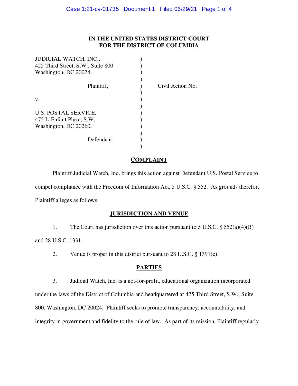 JW v. USPS complaint 01735