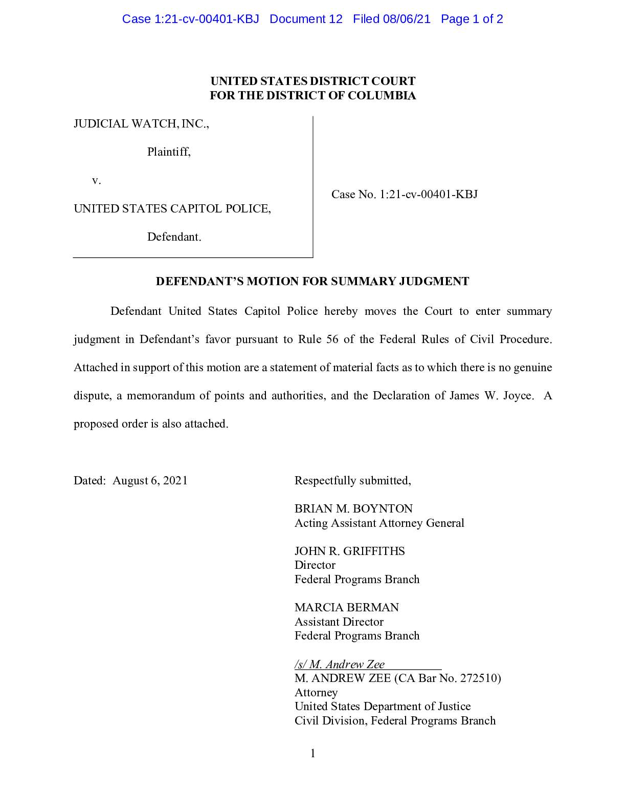 JW v US Capitol Police Motion 00401