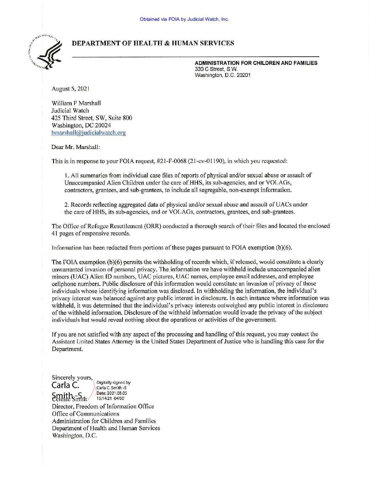 JW v HHS UACs August 2021 01190