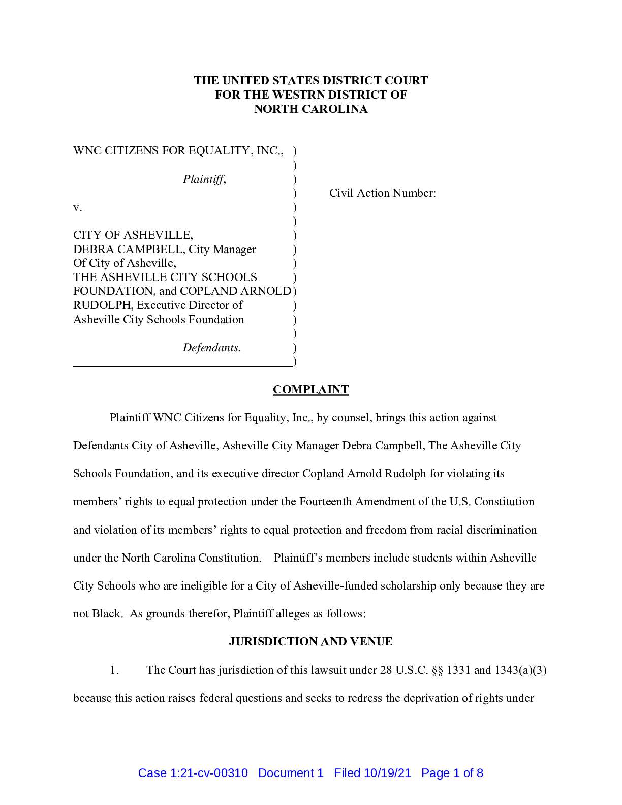 WNC Citizens v. Asheville, NC Complaint 00310