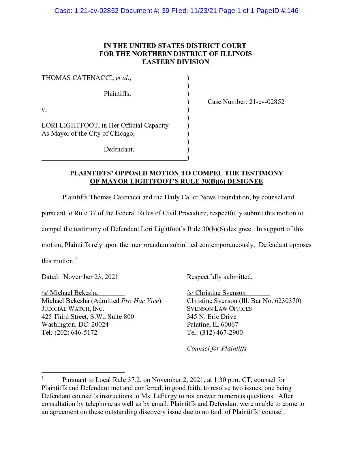 Cattenacci v Lightfoot Opposed MTC 02852
