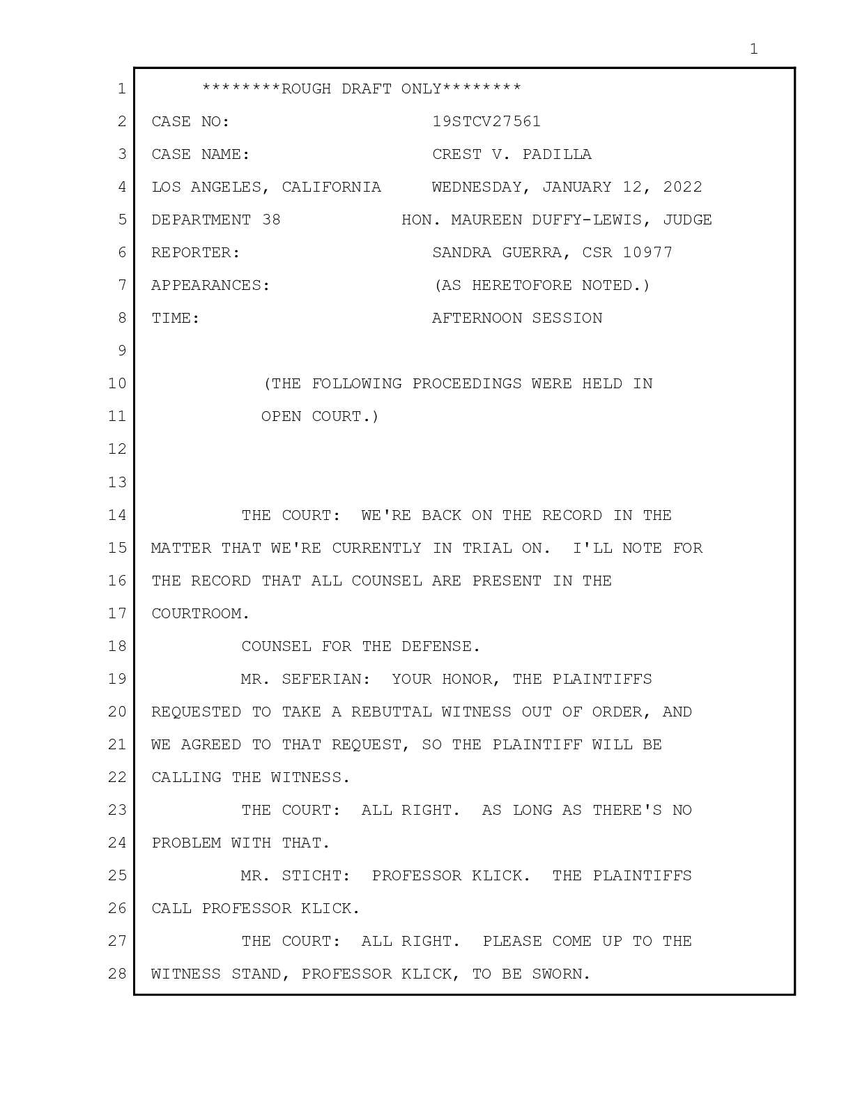 Crest v Weber (formerly Padilla) testimony January...