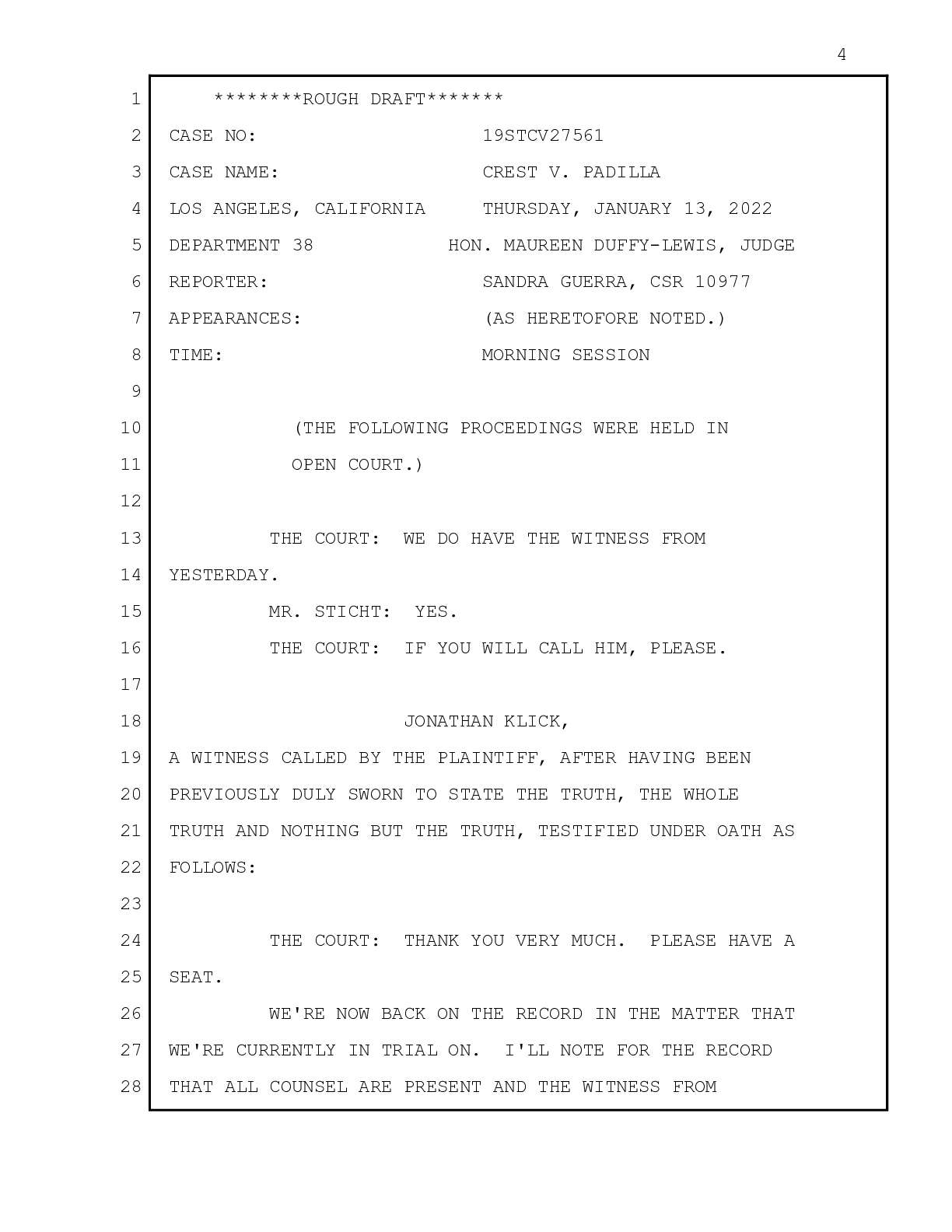 Crest v Weber (formerly Padilla) testimony January...