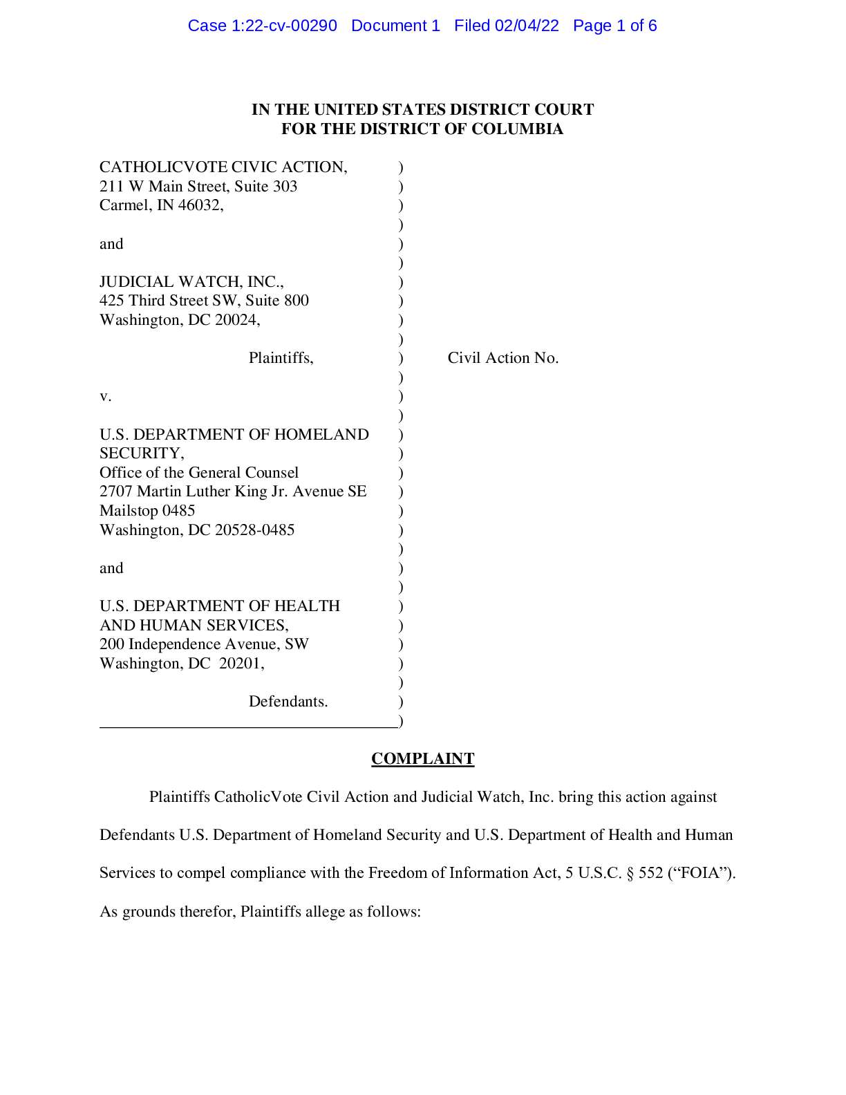 CatholicVote v DHS and HHS immigration 00290