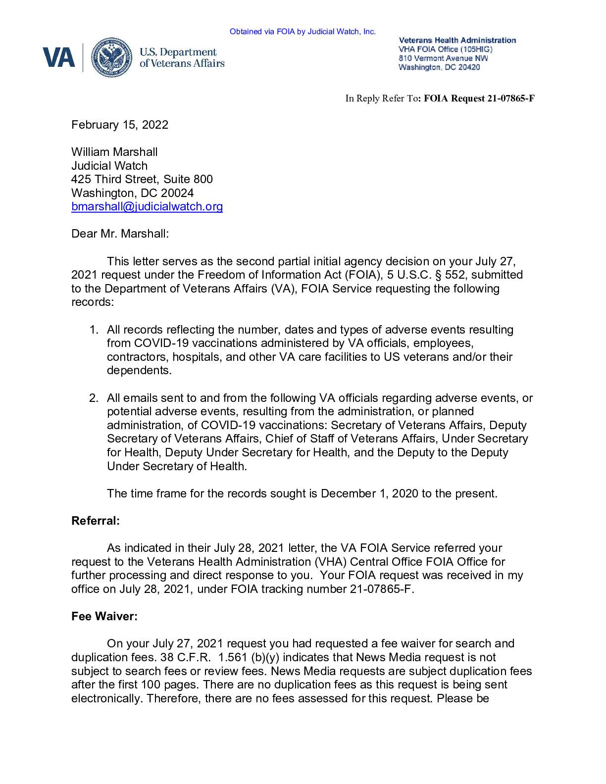 Veterans Affairs COVID Adverse Events prod 2