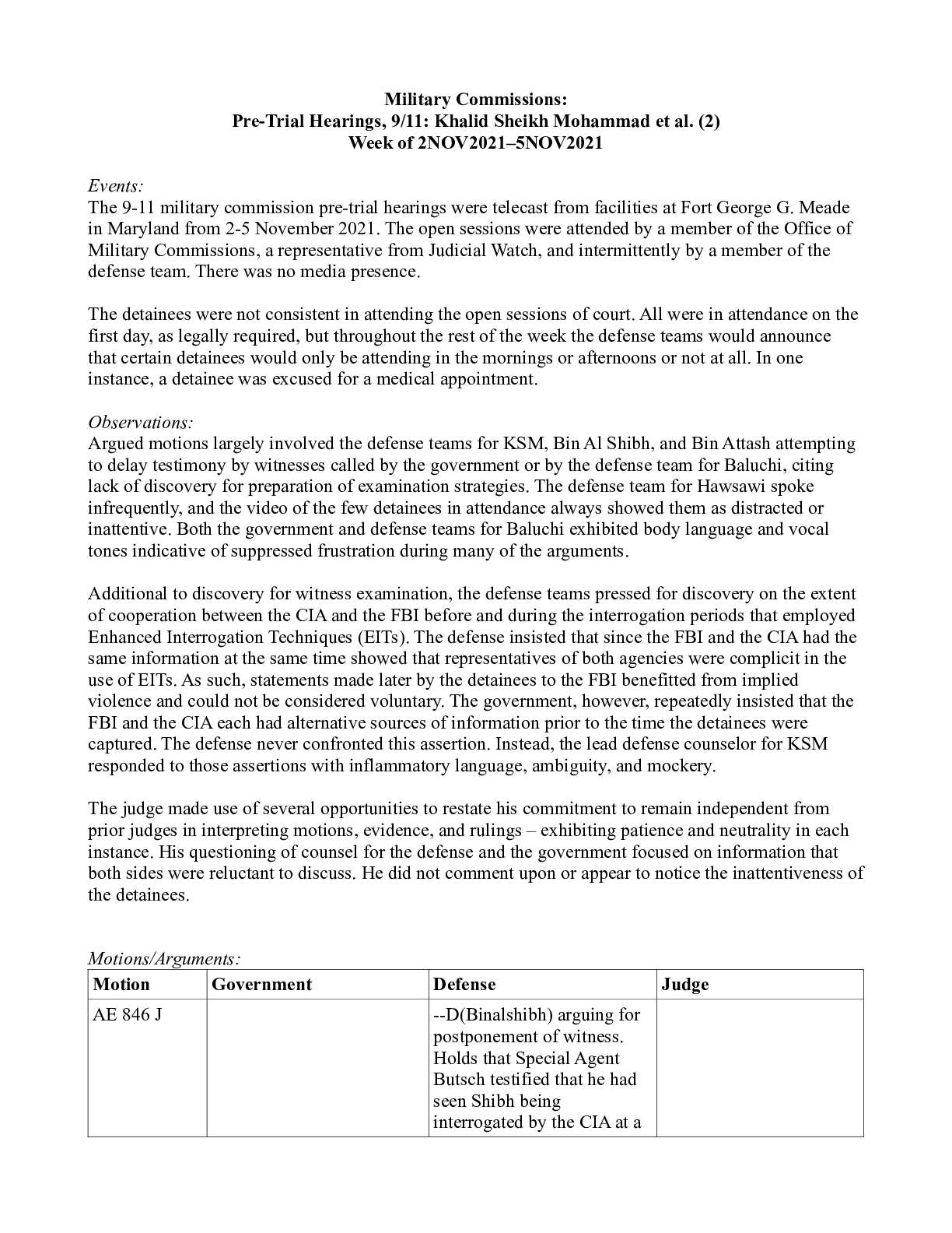 KSM, et al., Pre-Trial Hearings from November 2–5,...