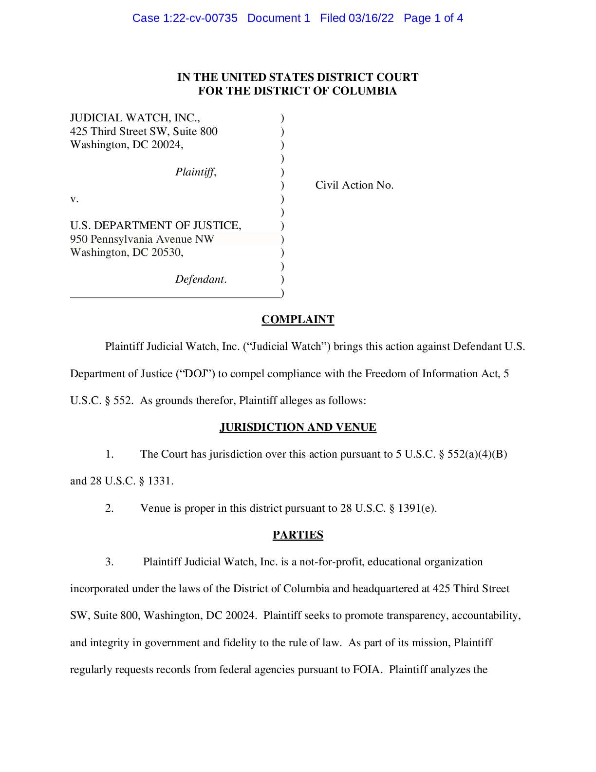 JW v DOJ August meeting complaint 00735