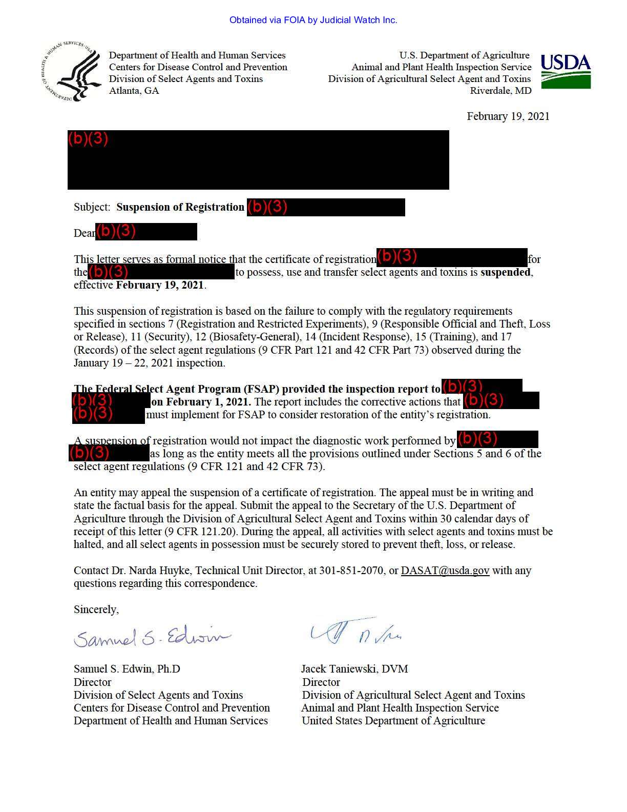 USDA Select Agent Program FOIA April 2022 pg 5