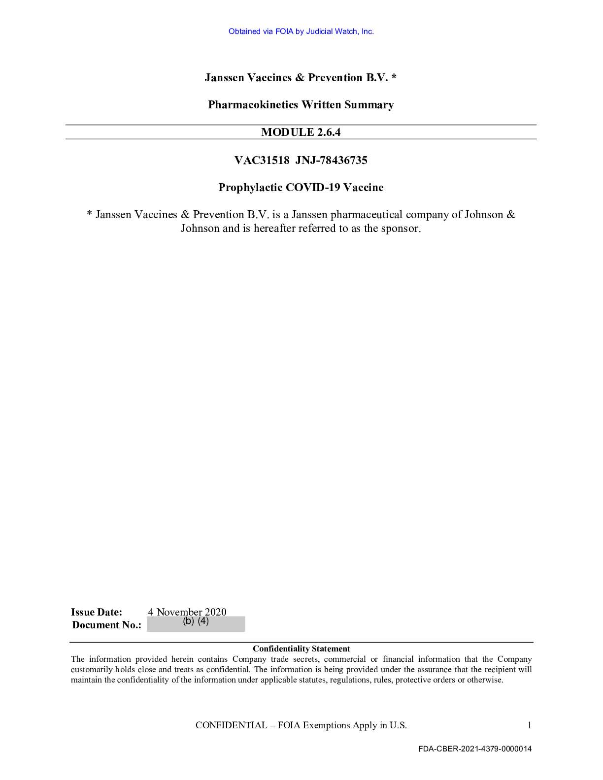 JW v HHS FDA Johnson & Johnson Vaccines Prod ...