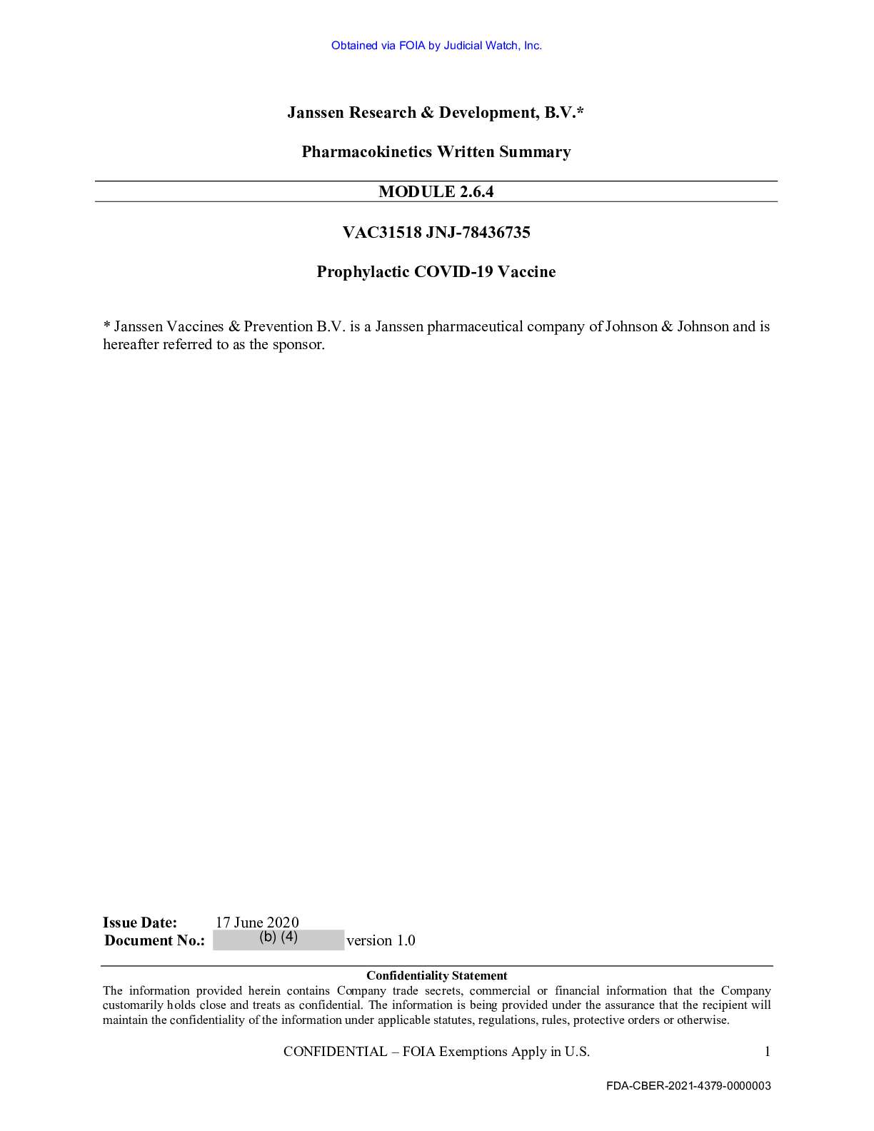 JW v HHS FDA Johnson & Johnson Vaccines Prod ...