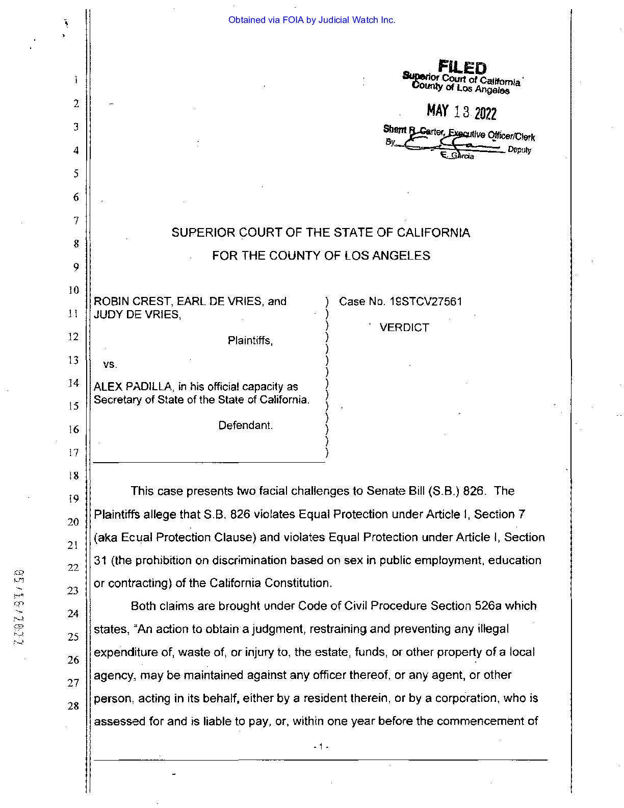 Crest v Padilla Verdict CA May 2022 27561