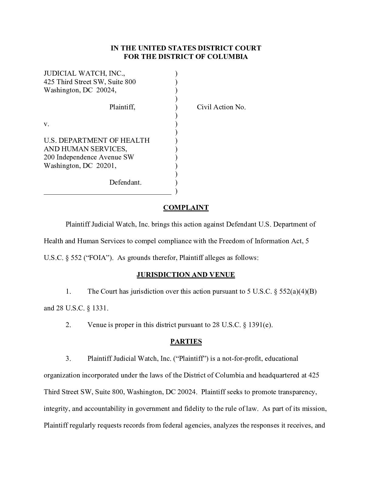 JW v HHS Grady emails complaint 02112
