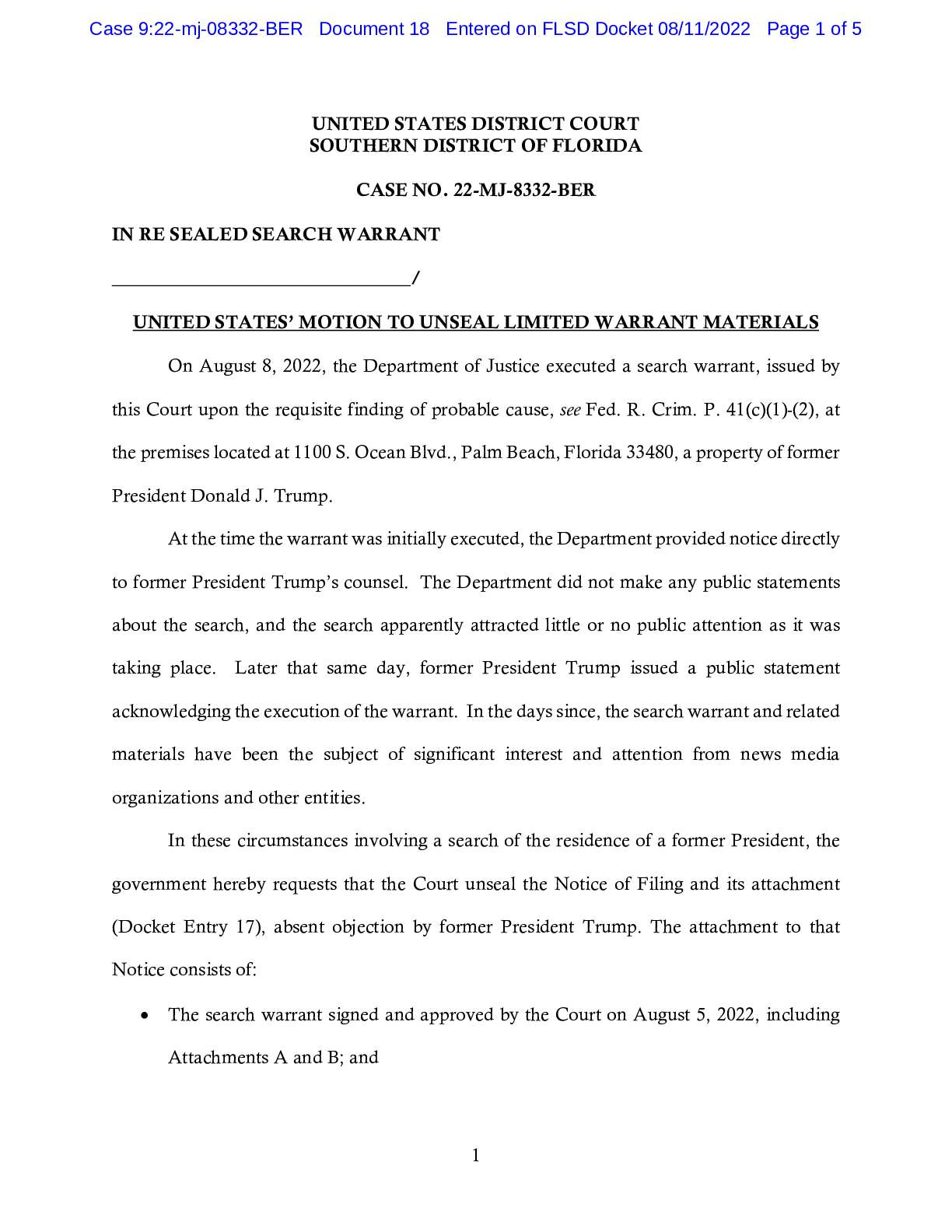 USA v. Sealed Search Warrant DOJ Motion to Unseal ...