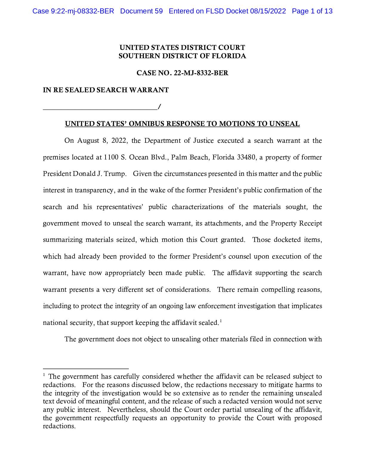 USA v. Sealed Search Warrant DOJ Response 08332