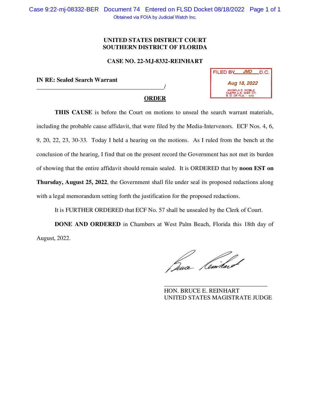 USA v. Sealed Search Warrant Redactions Order 08332