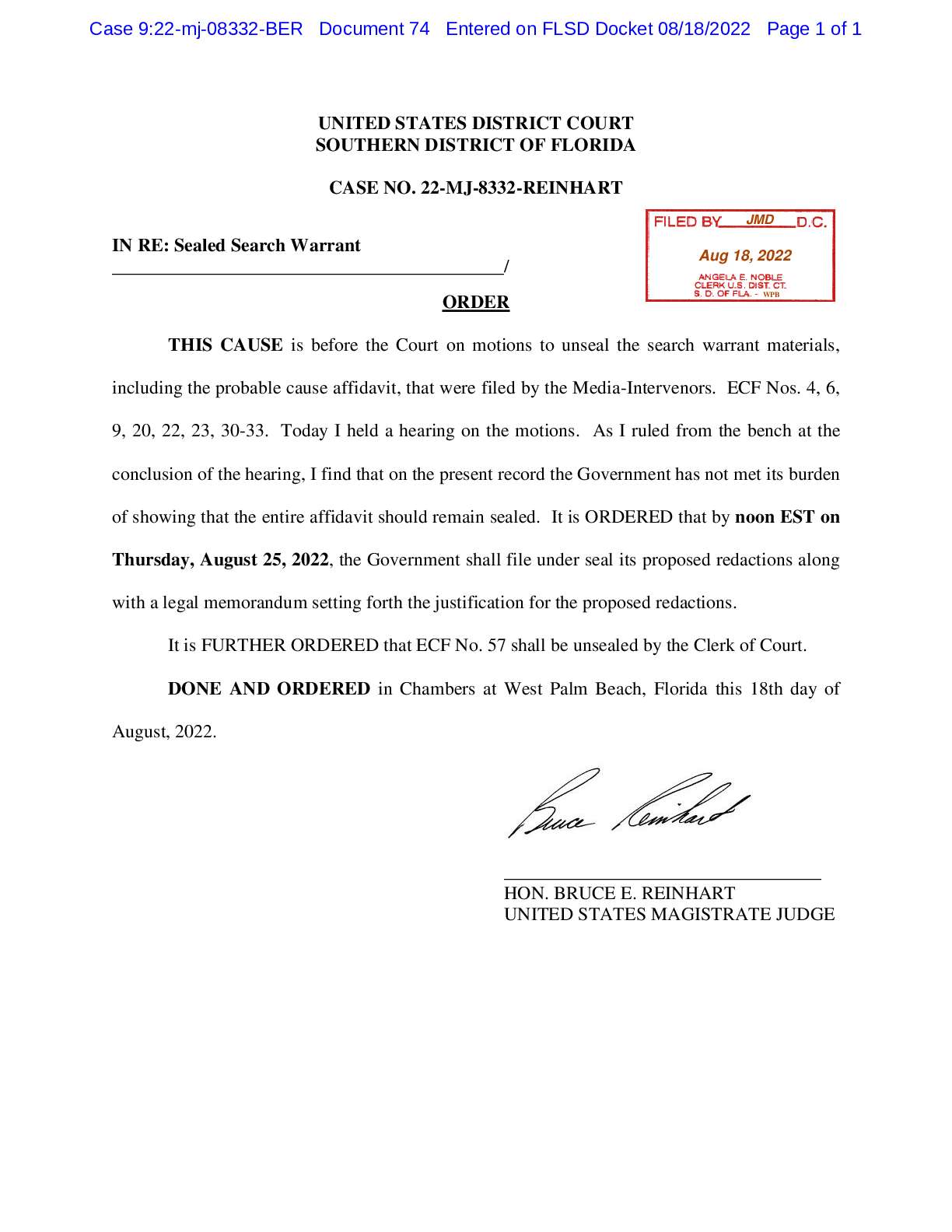 USA v. Sealed Search Warrant Redactions Order 0833...