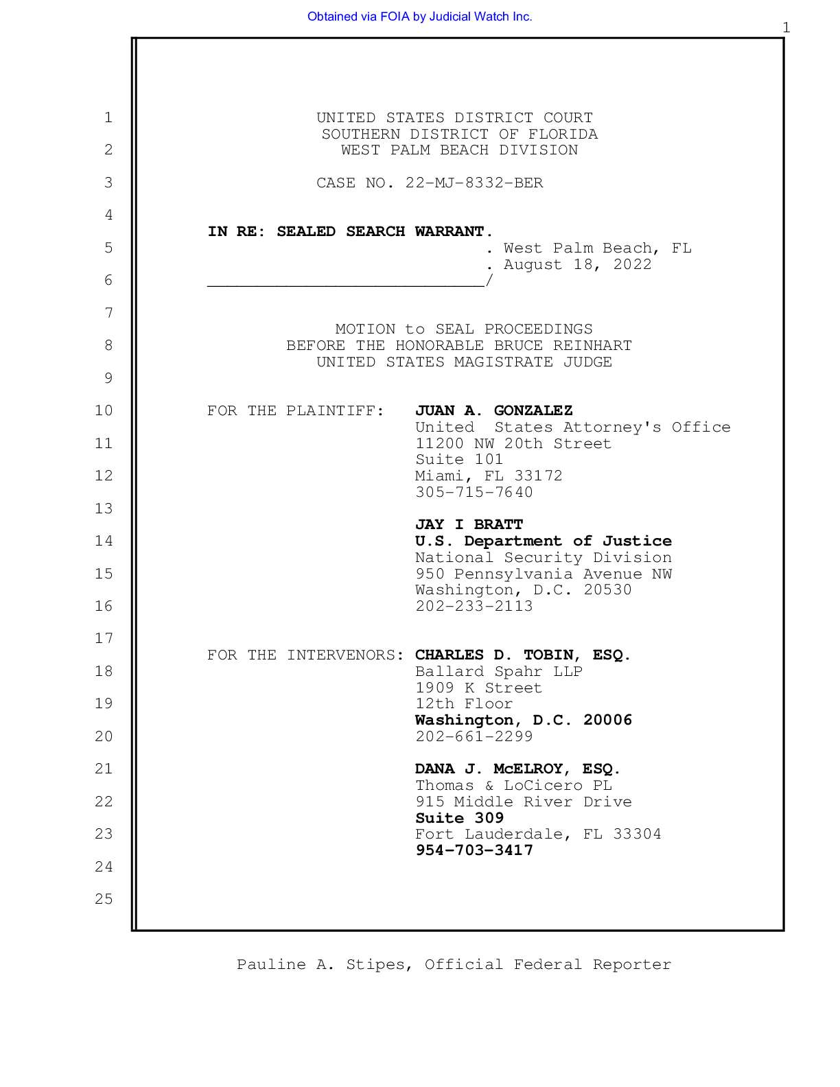 USA v Sealed Search Warrant hearing transcript 08332