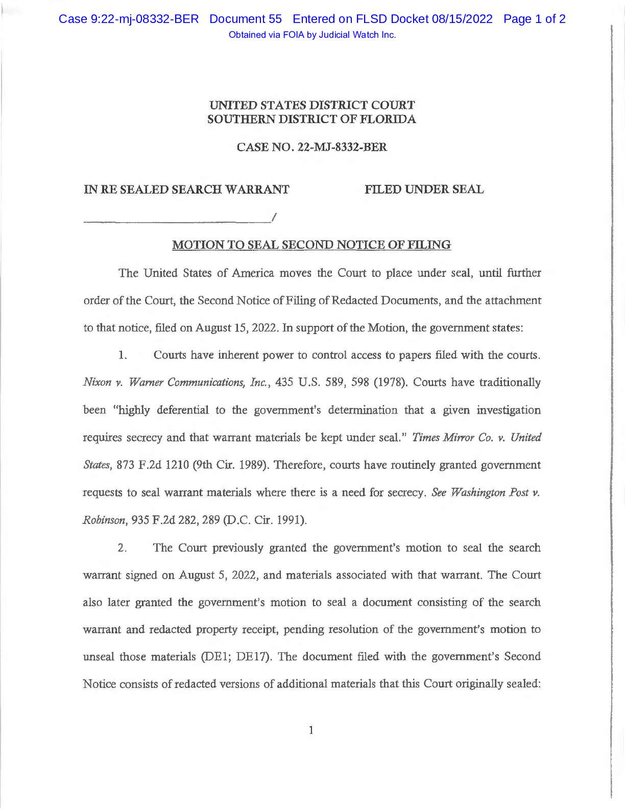 USA v Sealed Search Warrant DOJ Motion doc 55 0833...