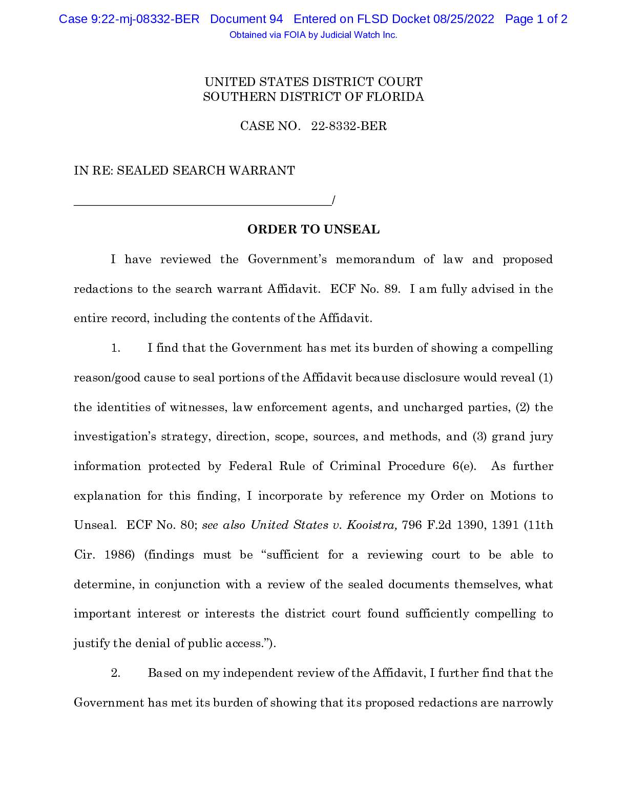 USA v. Sealed Search Warrant Order on Motion to Un...