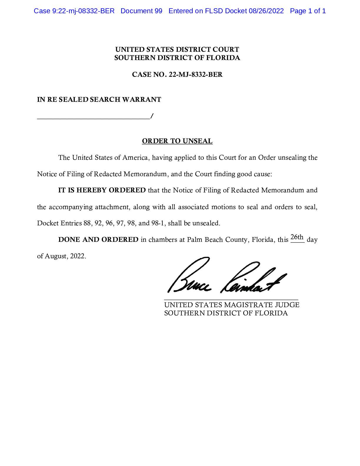USA v Sealed Search Warrant docket entries 08332