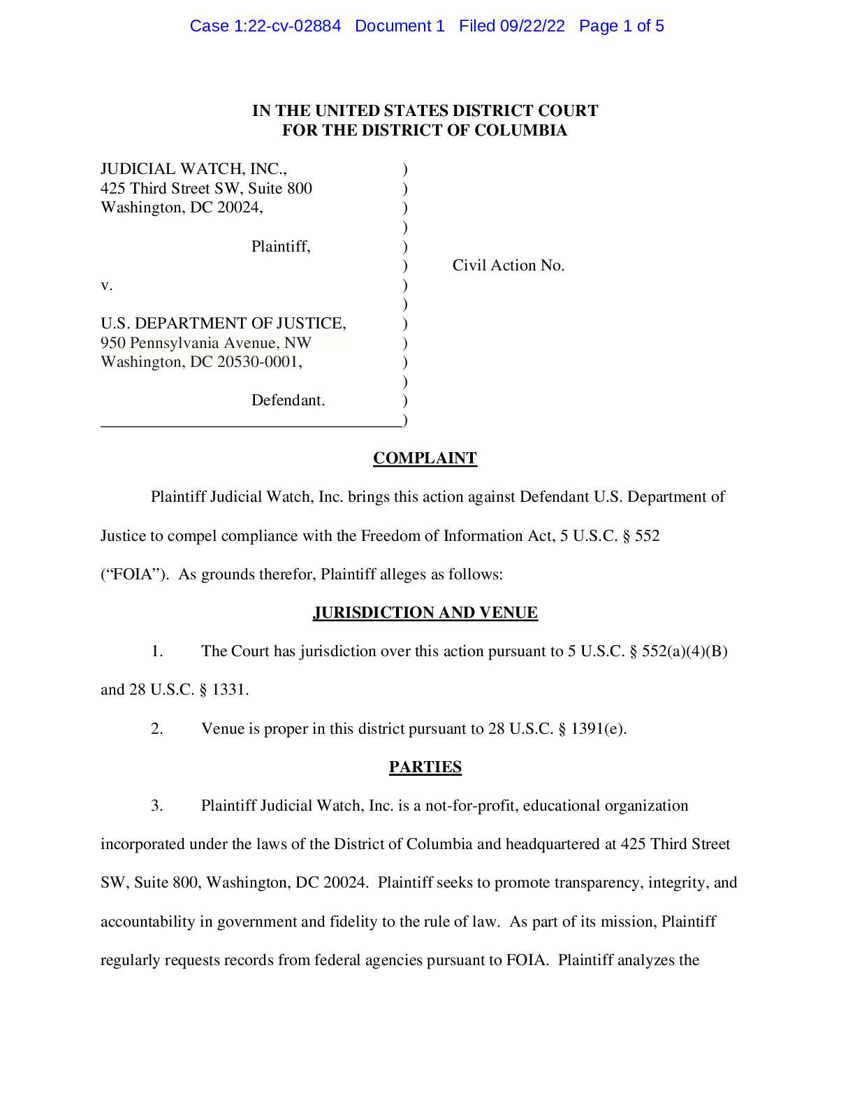 JW v DOJ Trump Warrant App Authorization Complaint...
