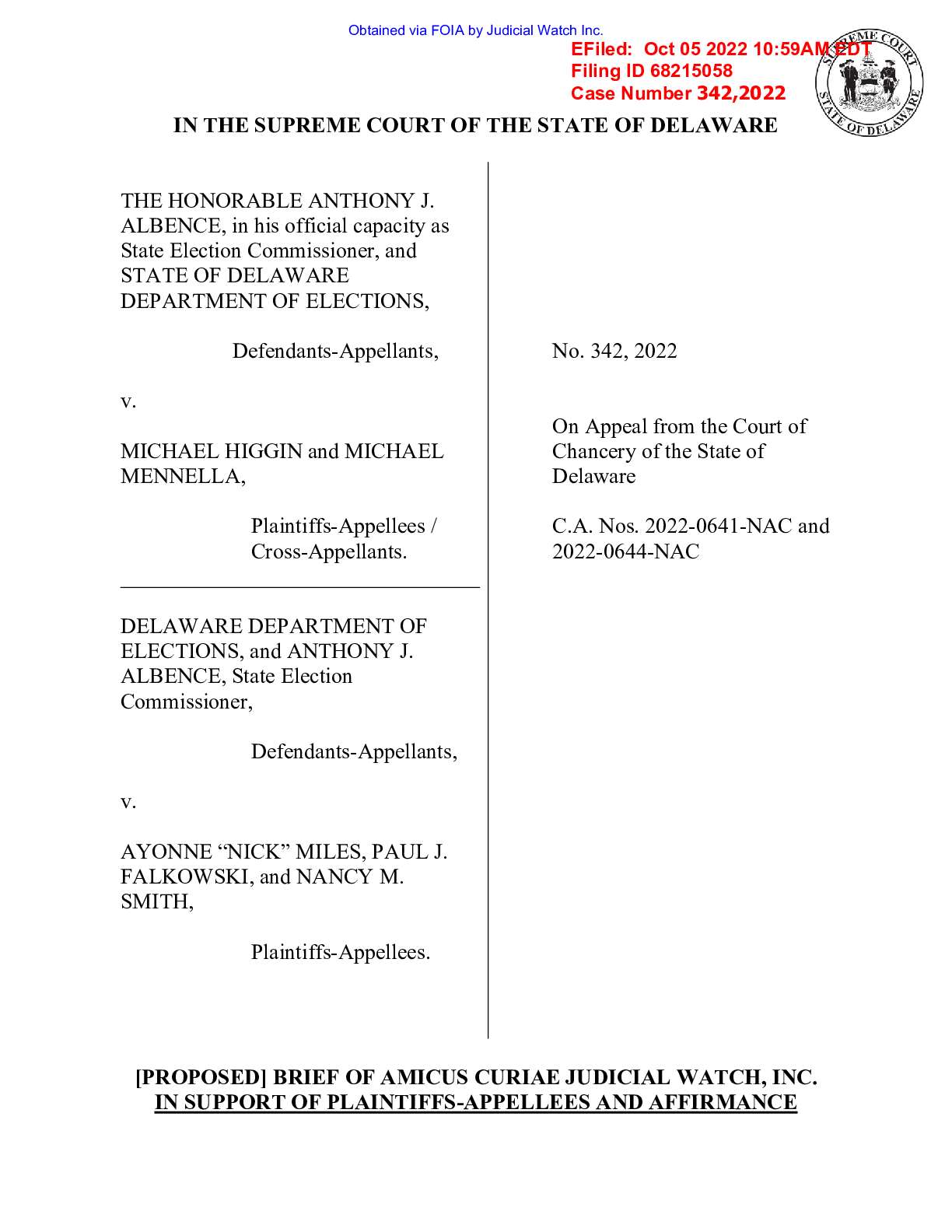 Albence v Higgin et al. DE Vote by Mail amicus 342...