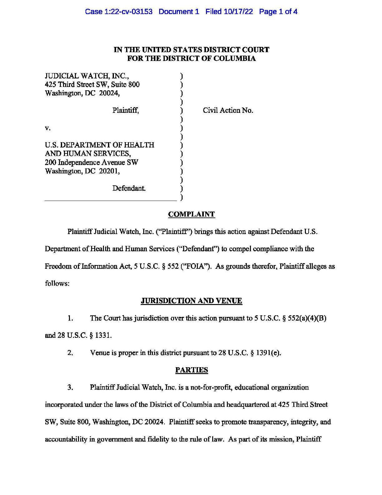 JW v HHS NIAID Vaccine Safety complaint 03153