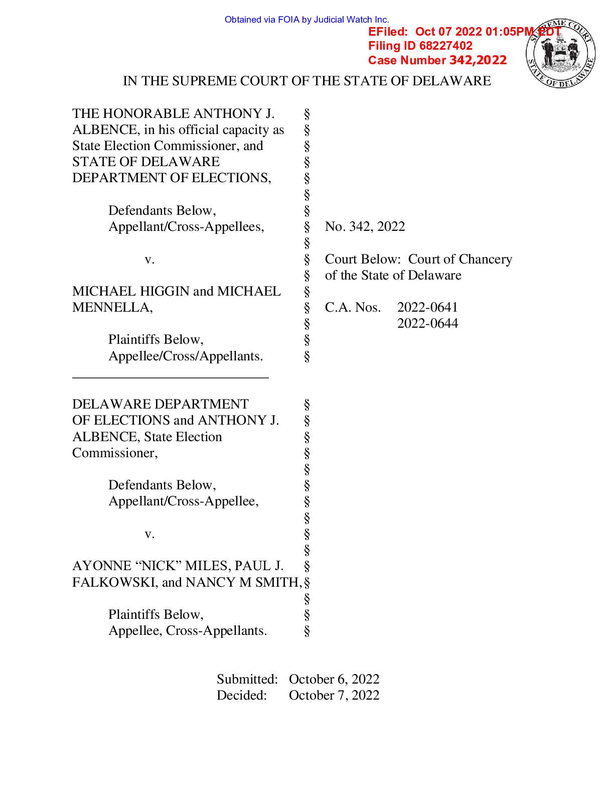 DE DOE v. Higgin 342 2022 Expediated Order
