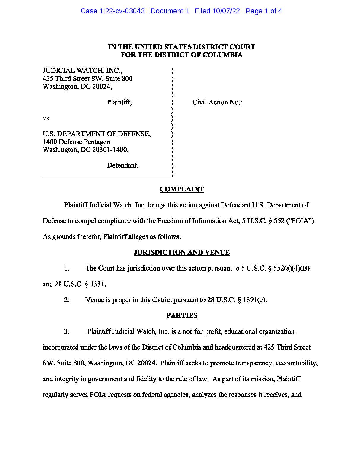 JW v DOD Vaccines complaint 03043