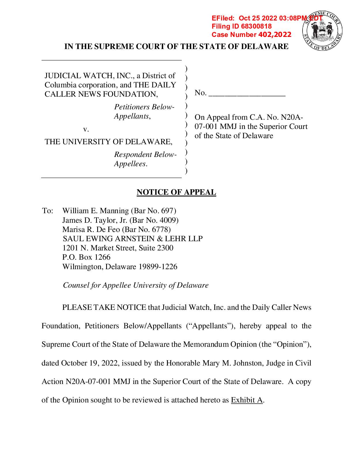 JW v U Del Biden Papers appeal 001