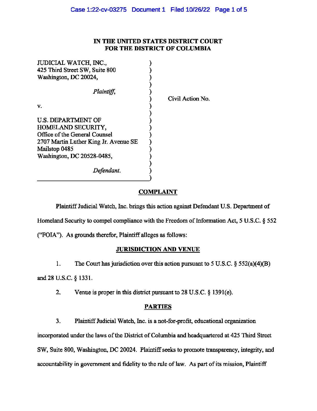 JW v DHS Mar-a-Lago Secret Service complaint 03275