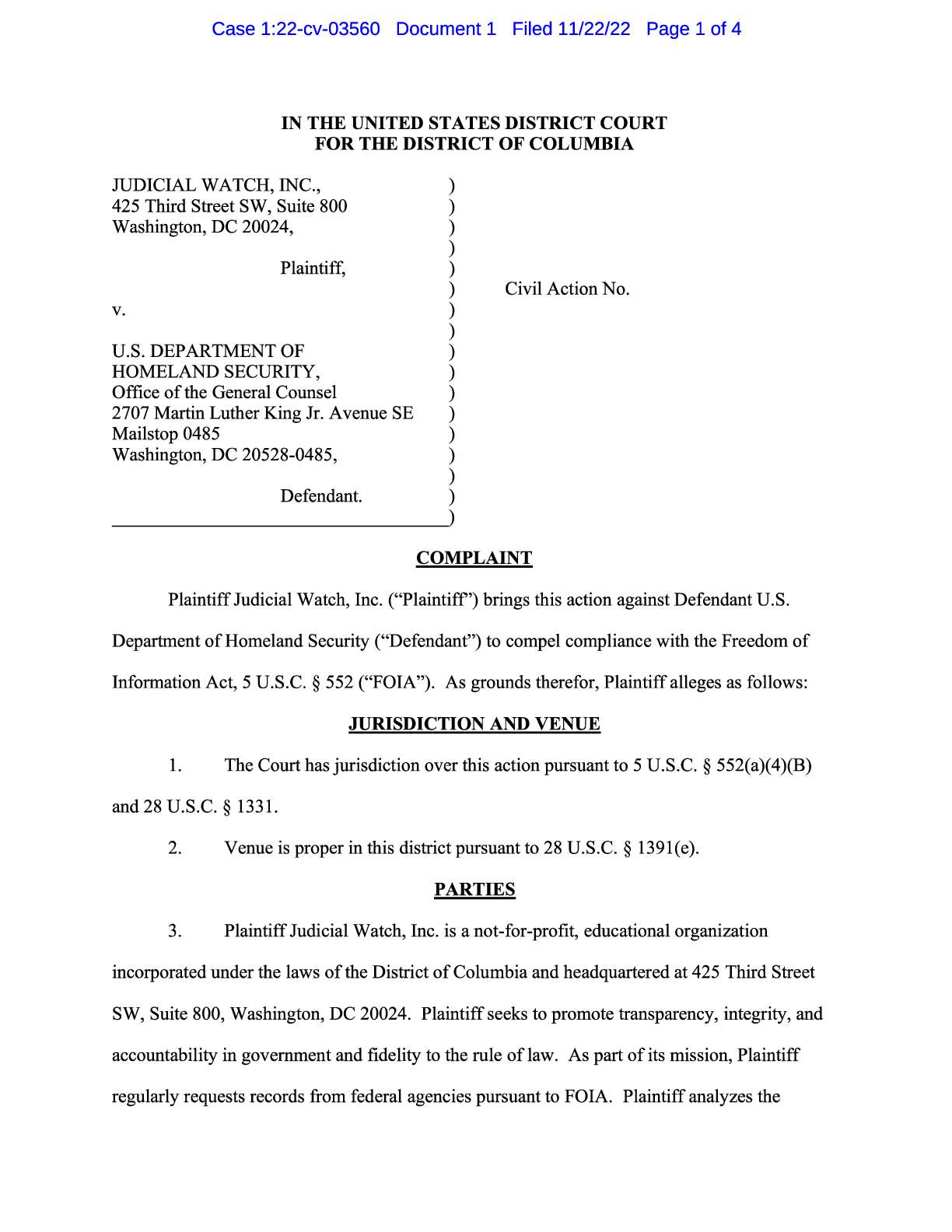 JW v DHS Election Integrity Partnership complaint 03560