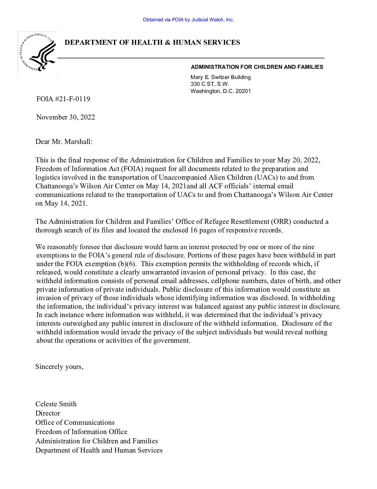 JW v HHS Unaccompanied Children Flights 03044
