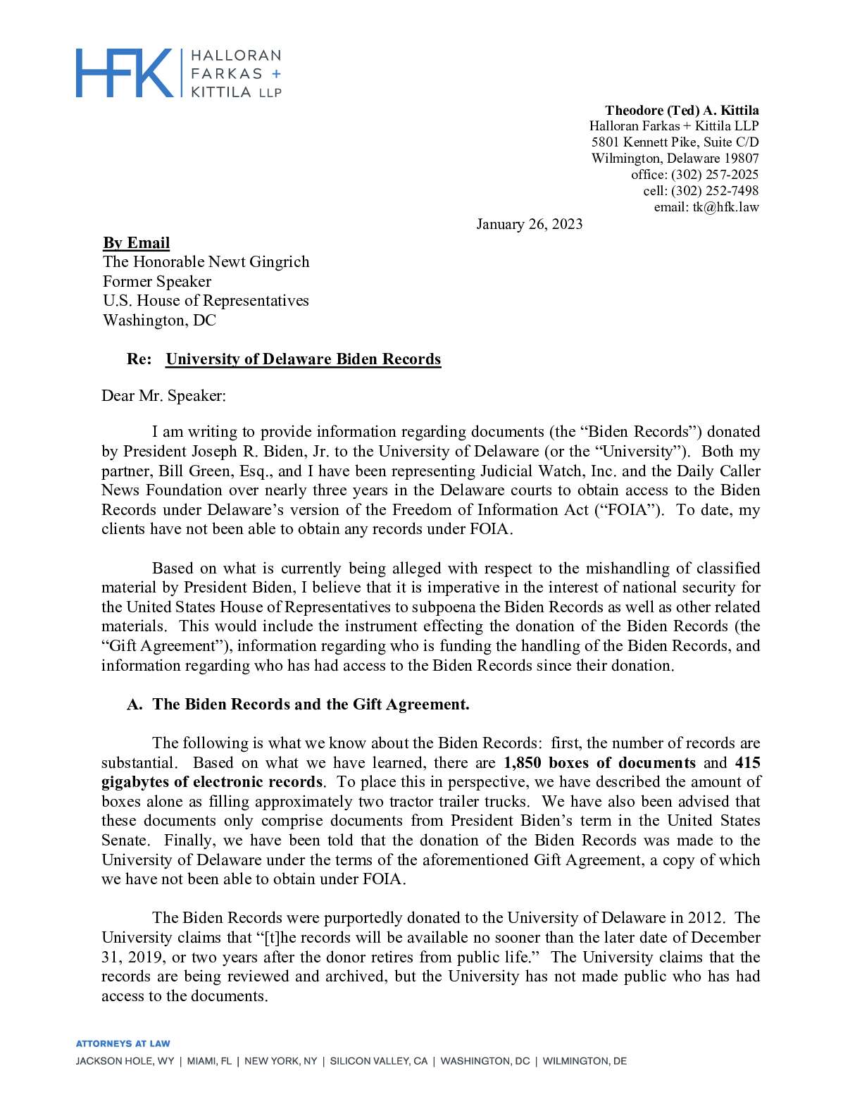 JW v U Del Biden Papers Gingrich letter 402,2022 001