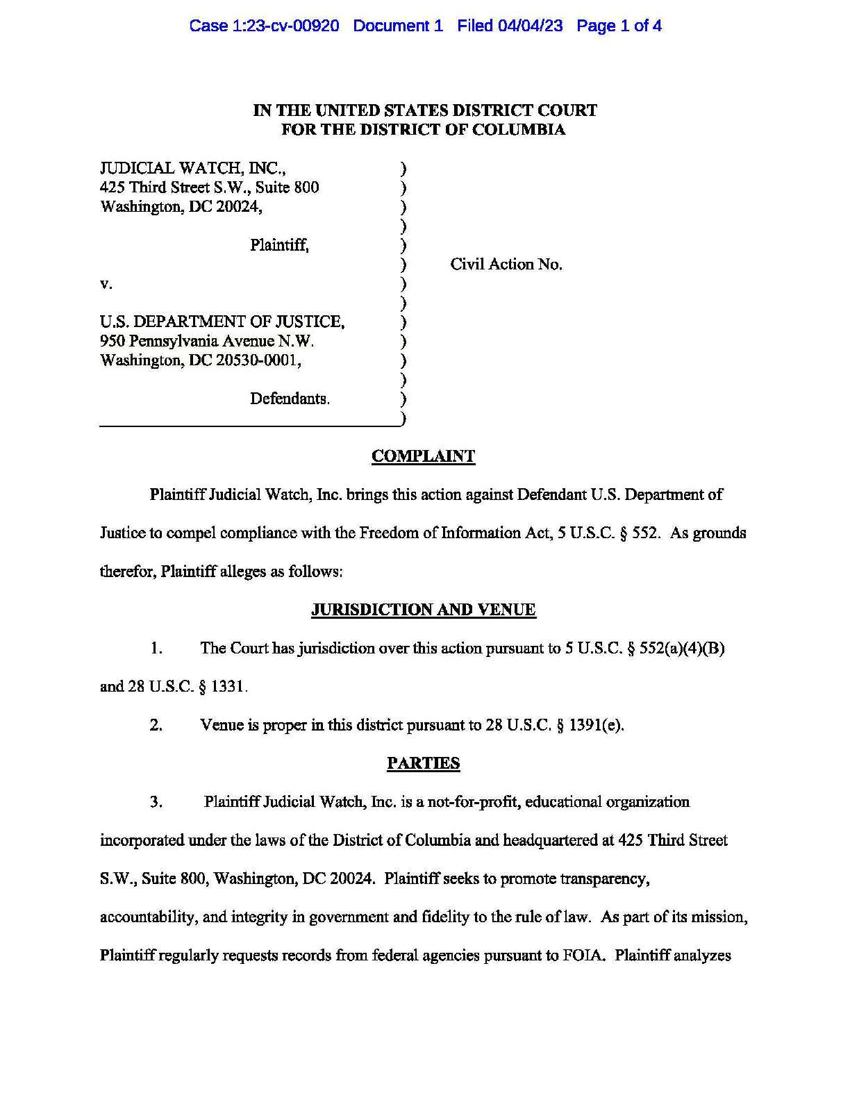 JW v. DOJ Hunter Biden gun complaint 00920