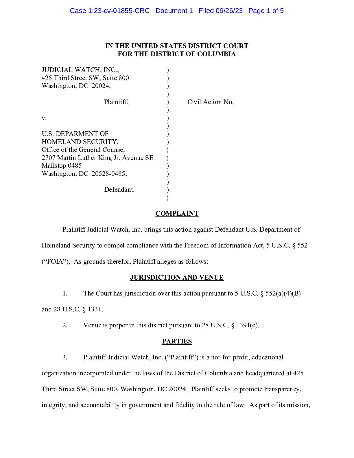 JW v DHS National Biosurveillance Integration Center 01855
