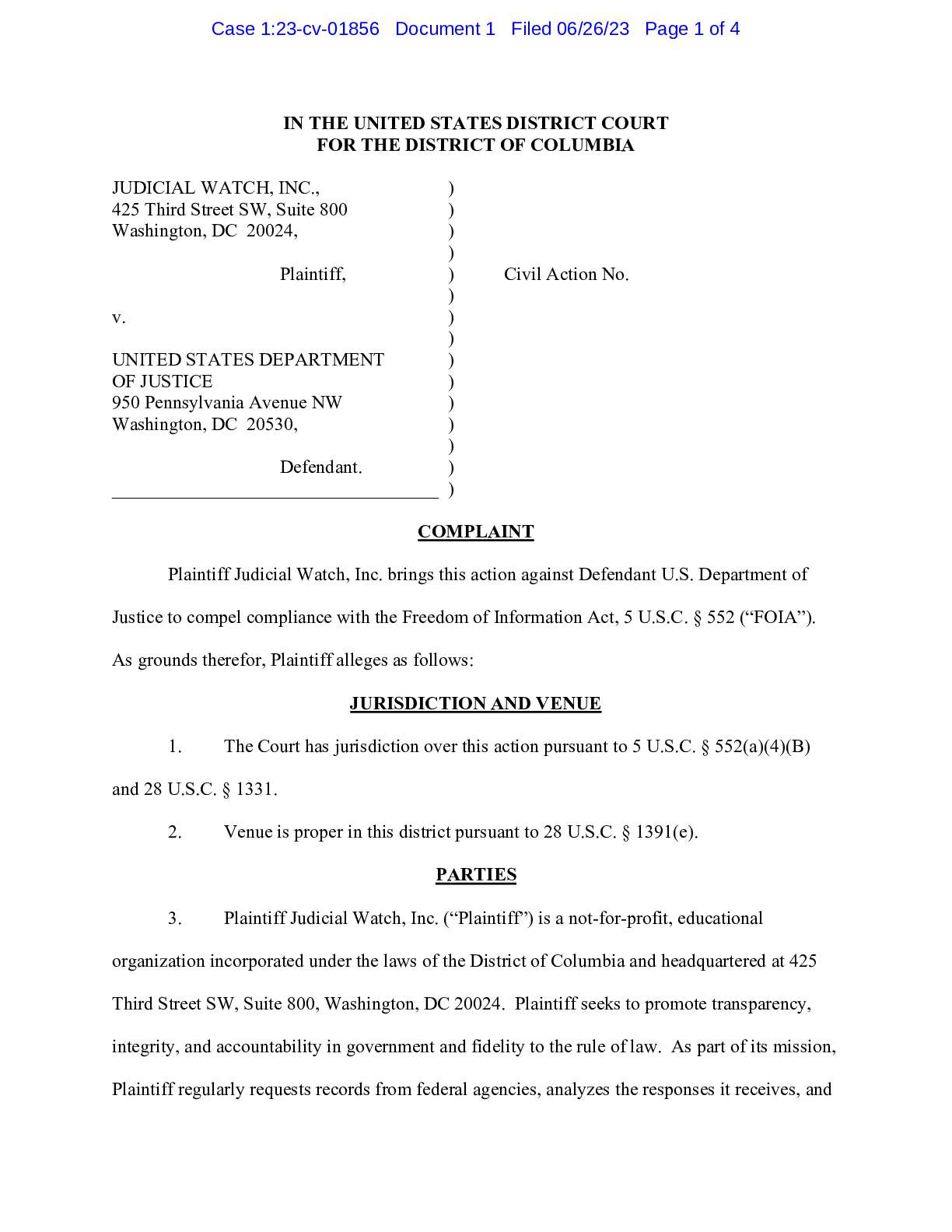 JW v DOJ Garland Parental Threat complaint 01856