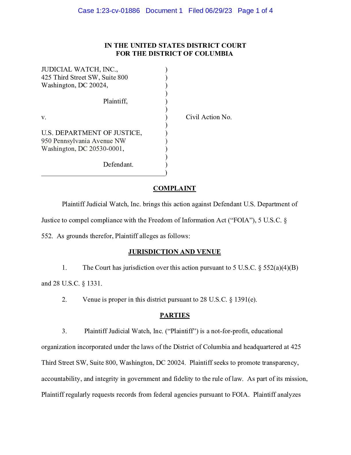 JW v DOJ Boston FBI complaint 01886