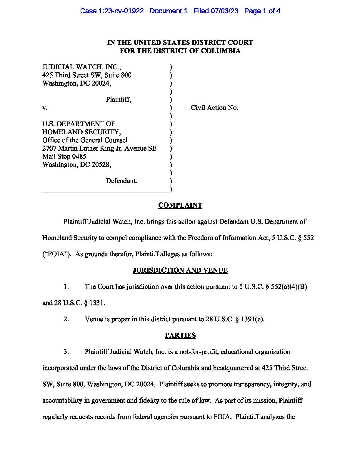 JW v. DHS Karine Jean-Pierre complaint 01922