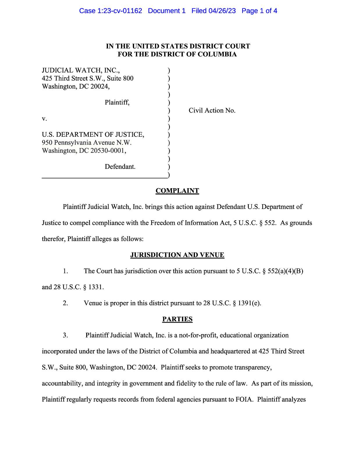 JW v DOJ FBI Social Media complaint 01162