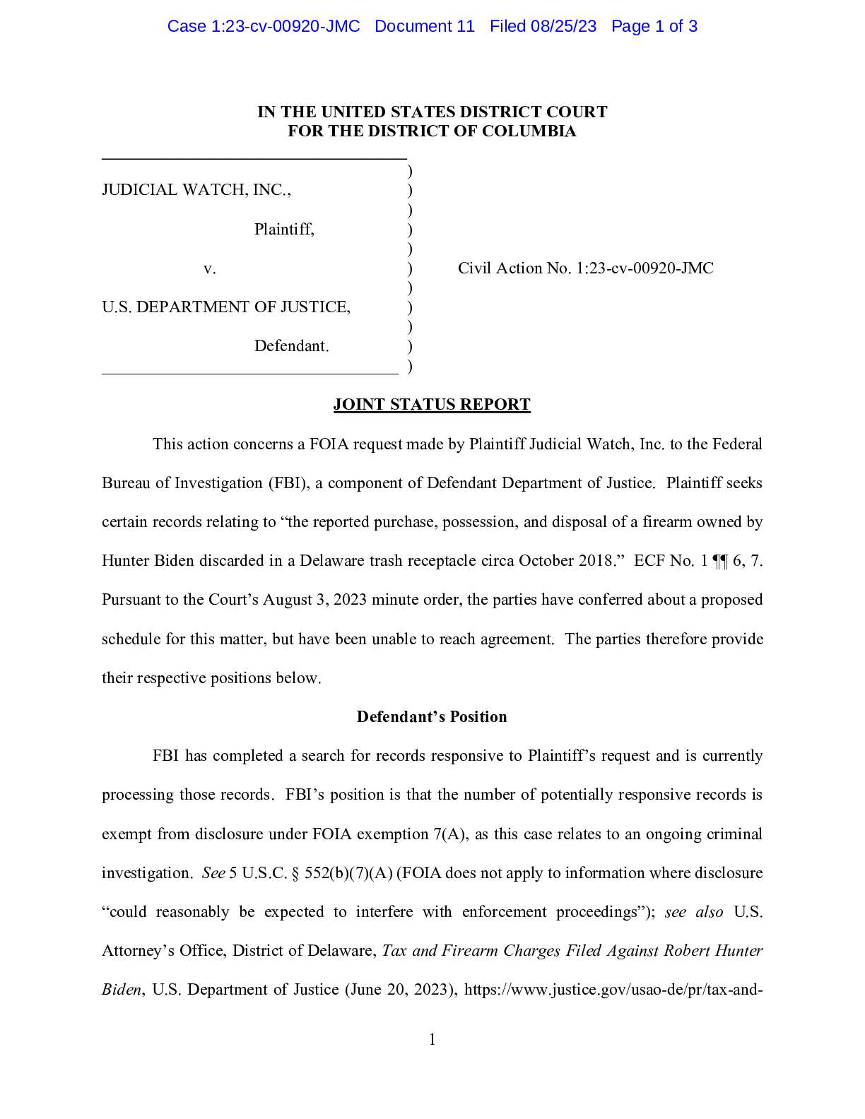 JW v DOJ Hunter Biden Gun JSR 00920